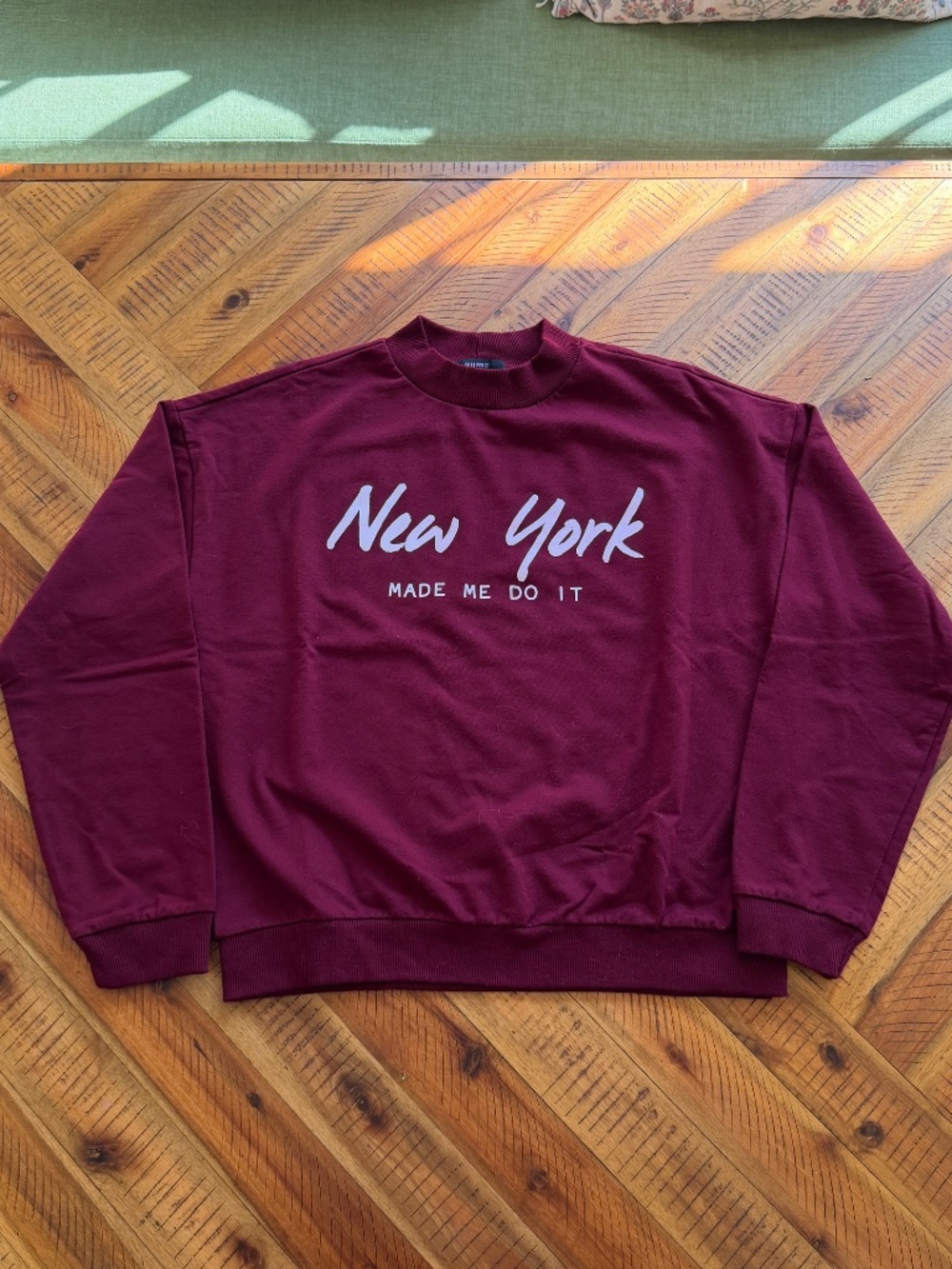 New York Made Me Do It Burgundy Graphic Sweatshirt